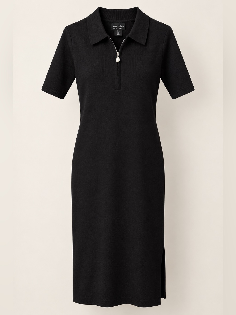 Nicole Miller Black Polo Zip Midi Dress